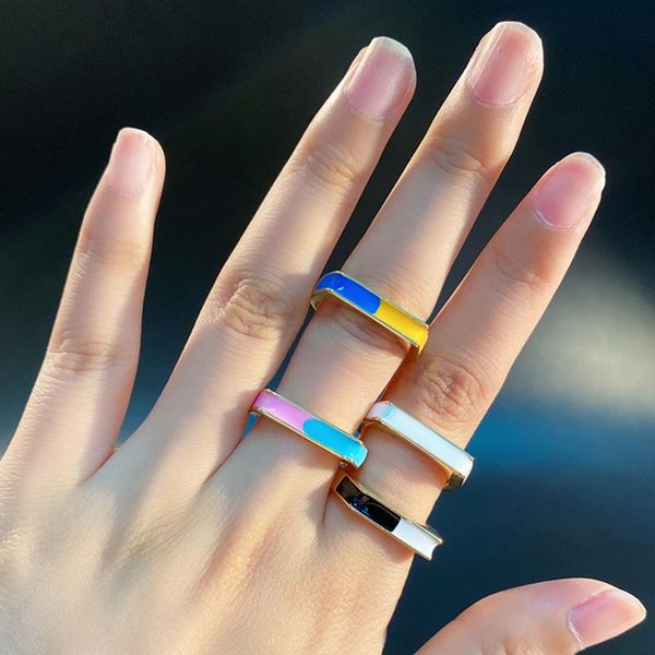 

cluster rings trendy enamel two tone dripping oil opening ring for women,copper gold plated party jewelry, Golden;silver