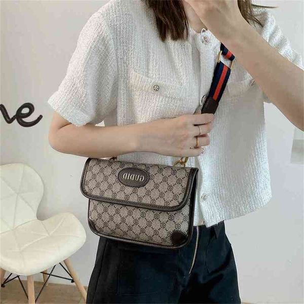 

bag female new one shoulder small square bag printed wide belt messenger