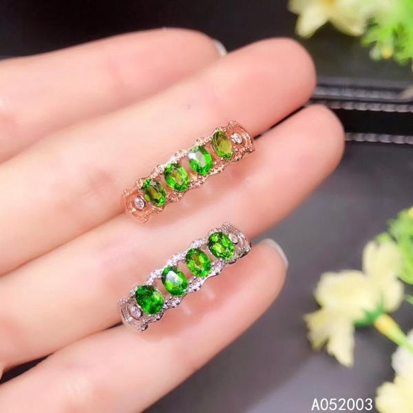 

cluster rings kjjeaxcmy fine jewelry 925 sterling silver inlaid natural diopside female ring lovely support detection, Golden;silver