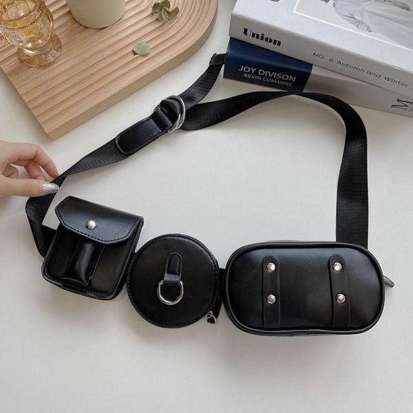 

waist bags men's and women's fashion chest bag 2021 3-piece set rig hip-hop streetwear boy pu leather pouch male tactical