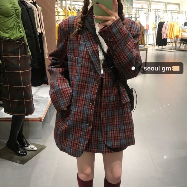 

women's suits & blazers long female casual spring blazer autumn buttons oversized vintage jacket chess chaquette mujer suits by50xz 4s7, White;black