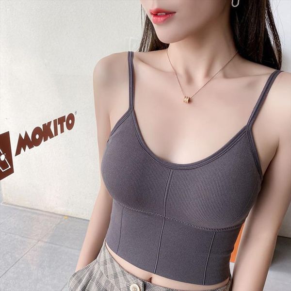 

minimalist tie front slim women cami fit elastic gather bra off shoulder camisole sports activity vest teen crop, White