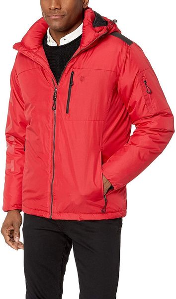 

izod mens water resistant hooded puffer bomber jacket, Black