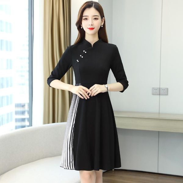 

casual dresses spring autumn black vintage mini dress chinese style plus size long sleeve 2021 classy women party vestidos, Black;gray