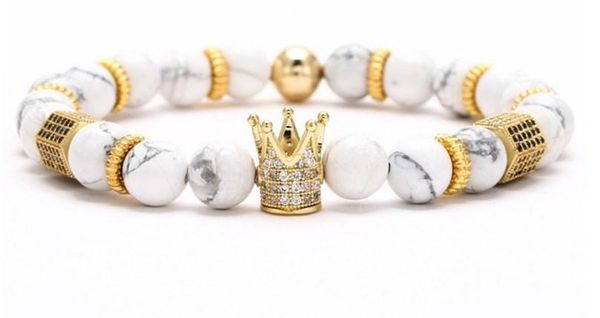 

8mm xg453 gold silver copper crown micro pave cz zirconia cubic zircon bracelet black volcanic lava onyx imperial bangles