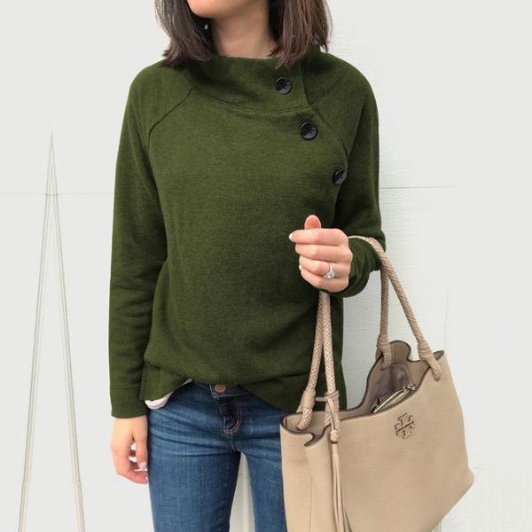 

women's hoodies & sweatshirts women sweatshirt side button slim long sleeve casual pullovers autumn winter solid basic female plus siz, Black