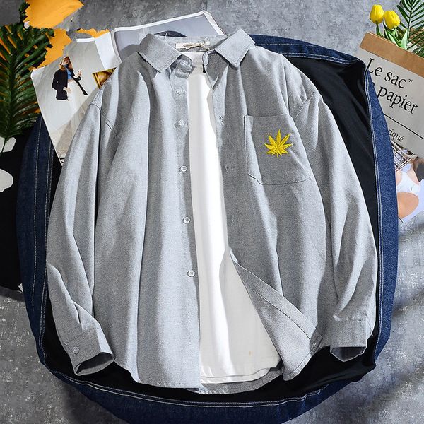 

2021 fashion mens shirts solid color long sleeve autumn new men pocket embroidery couple shirt man koszule n5kp, White;black