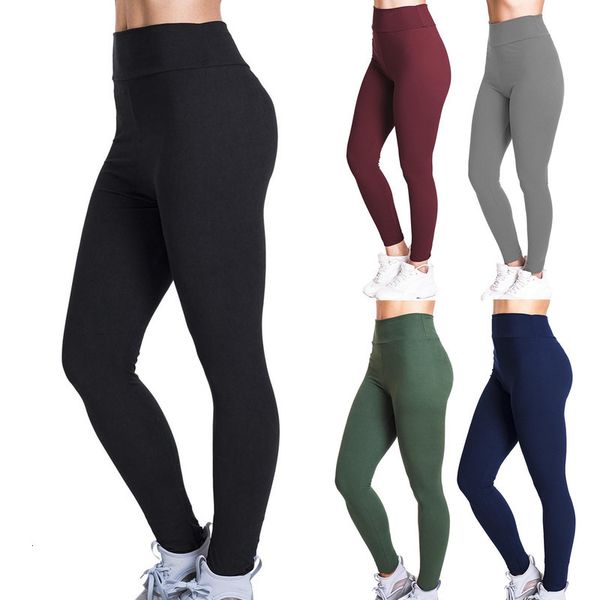 

style effen women mode color high taille stretch strethcy fitness leggings strakke fittin push up needless broek, Black