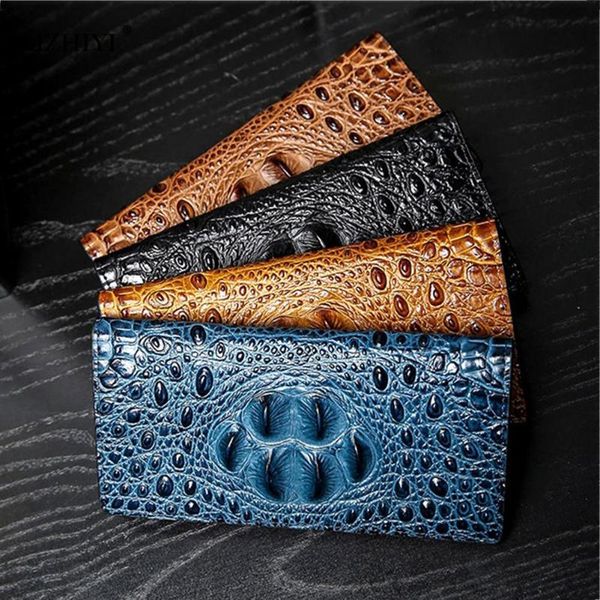 

genuine leather men wallets crocodile pattern long design men's wallet multi-functional clutch bags coin purse dropship, Red;black