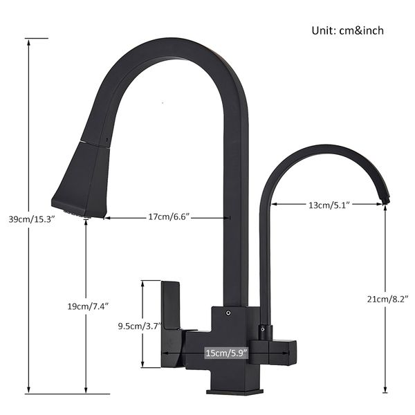 

kitchen faucets matte black square filtered faucet pull out 360 rotation cold water crane for drinking taps vy09