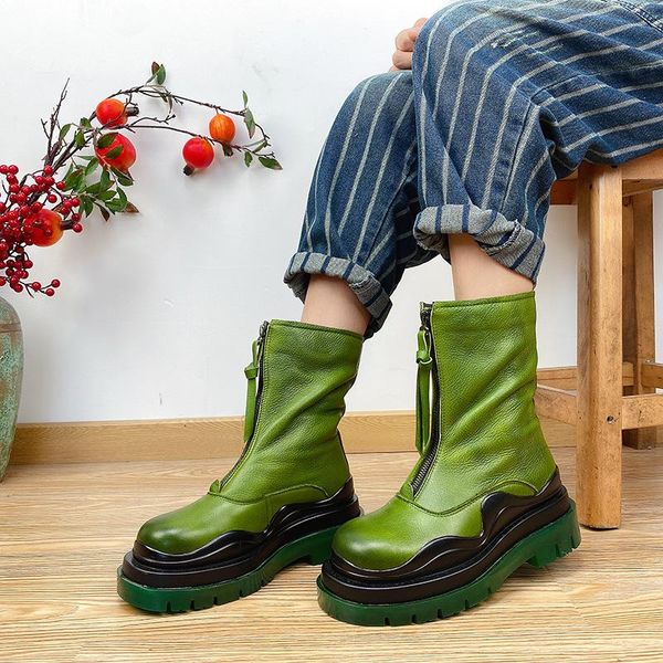 

boots yourseason ladies winter 2021 genuine leather warm handmade casual ankle women wedges zip plush shoes mixed colors, Black