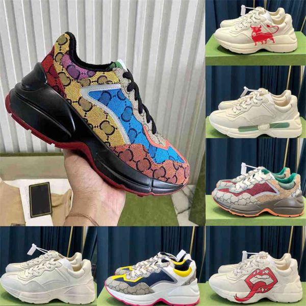 

rhyton designer shoes luxury vintage sneakers platform trainers strawberry wave mouth trainer dad sneaker tiger web print shoe wit yemianbu, Black