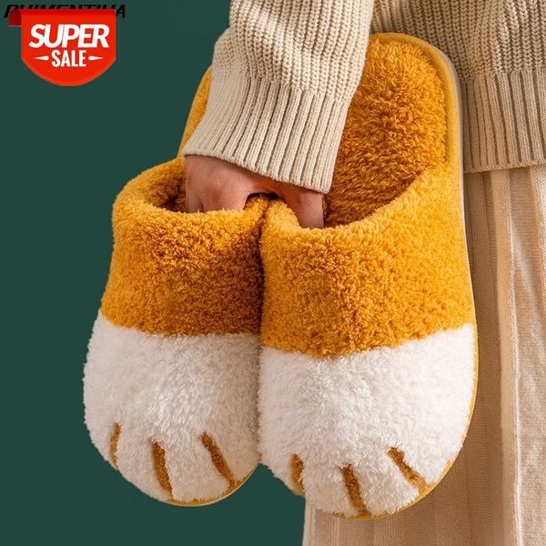 

puimentiua winter house warm fur slipers for women cute cat paw bedroom warm plush shoes non-slip indoor women furry slippers #ot9s, Black