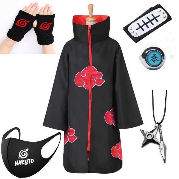 5 Pics Akatsuki Uchiha Tobi Obito Akatsuki Cosplay Kostüm Pelerin Maskesi Cadılar Bayramı Adam Kadın Cosplay Kostüm Bandı Aksesuarları Y0903