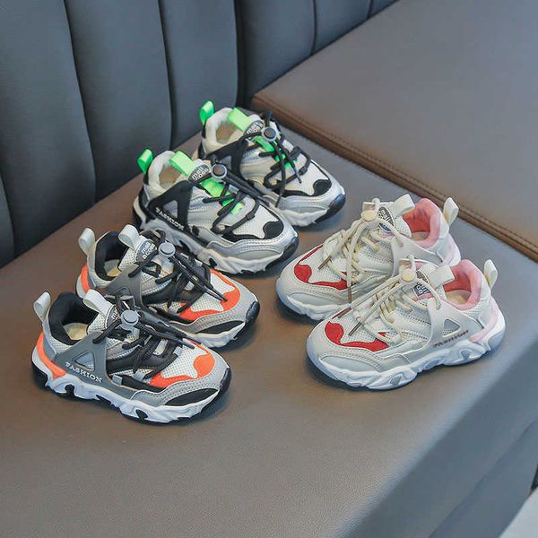 

children sports shoes autumn 2021 new boys breathable casual shoes girls mesh surface running shoes non-slip sneakers 26-36 g1025, Black;red