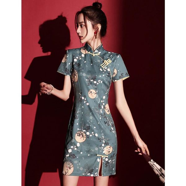 

ethnic clothing 2021 chinese modern daily qipao dress retro cheongsam oriental year greeting young girl pography, Red