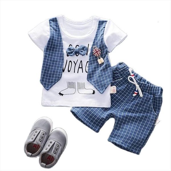 

baby boy clothing boys girls summer gentleman infant outfits cartoon grid shorts set for 0 1 2 3 4, White