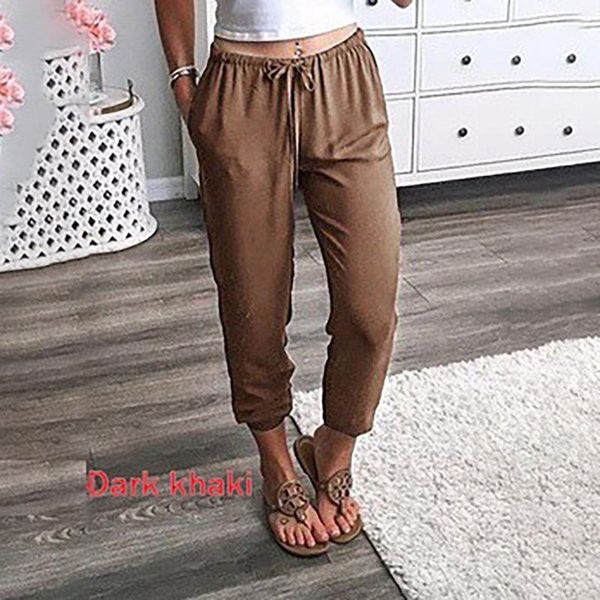 

women's pants & capris cotton sweat pocket loose ankle length trousers harem spring summer casual beach high elastic waist women female, Black;white
