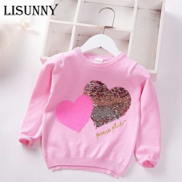 

girls sweater autumn winter baby knitted coat jumper children sweaters fashion toddler pullover kids clothes love sequins 211201, Blue