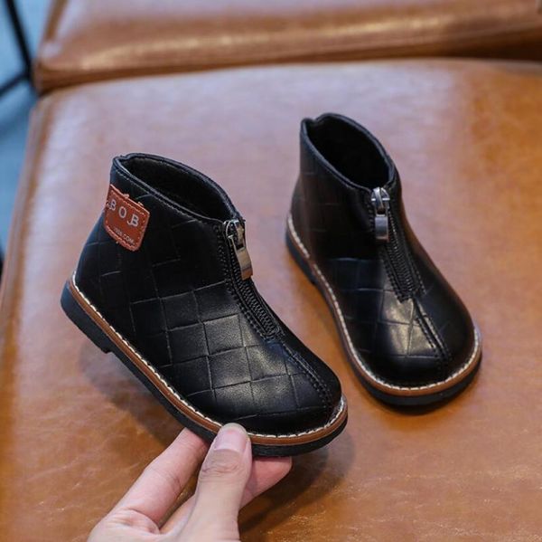 

2021 new autumn children snow boots pu leather waterproof leather boots warm kids shoes girls boys rubber fashion sneakers, Black;grey