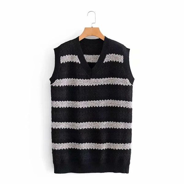 

women's sweaters 2021 fall winter women knit sweater vest oversized knitted plus size tank sleeveless casual fashion high street pullov, White;black