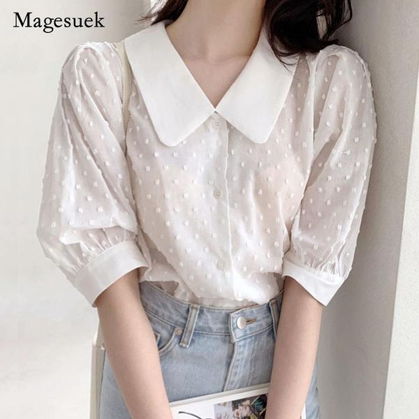 

women's blouses & shirts summer puff short sleeve blouse gentle white loose doll collar women korean three-dimensional point lapel shi