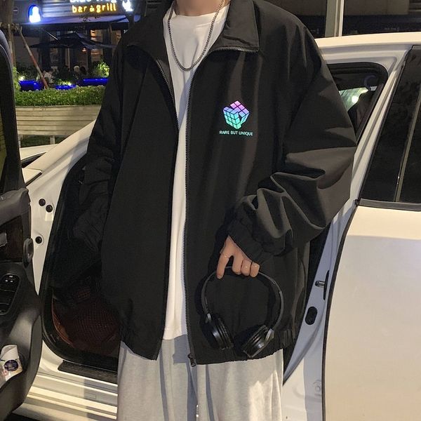 

2021 new autumn colorful reflective trend couple student sports night running jacket thin men's coat, Black;brown
