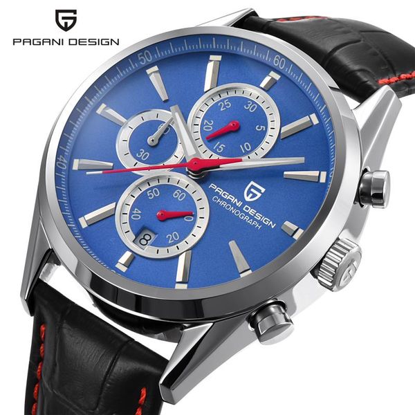 

wristwatches pagani design men fashion blue dial chronograph quartz watch sport business watches stainless steel luxyry saat, Slivery;brown