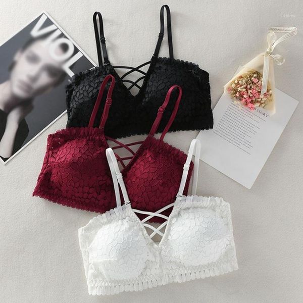 

women lace bralette wireless bra cross beauty back embroidered tube bustiers & corsets, Black;white