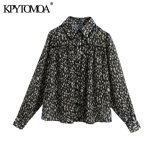 

kpytomoa women 2021 fashion with lace trim semi-sheer animal print blouses vintage long sleeve button-up female shirts chic, White