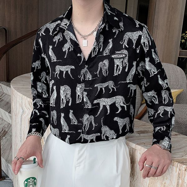 

men's casual shirts long sleeved shirt, elephant print social party street hip hop style harajuku 2021, White;black
