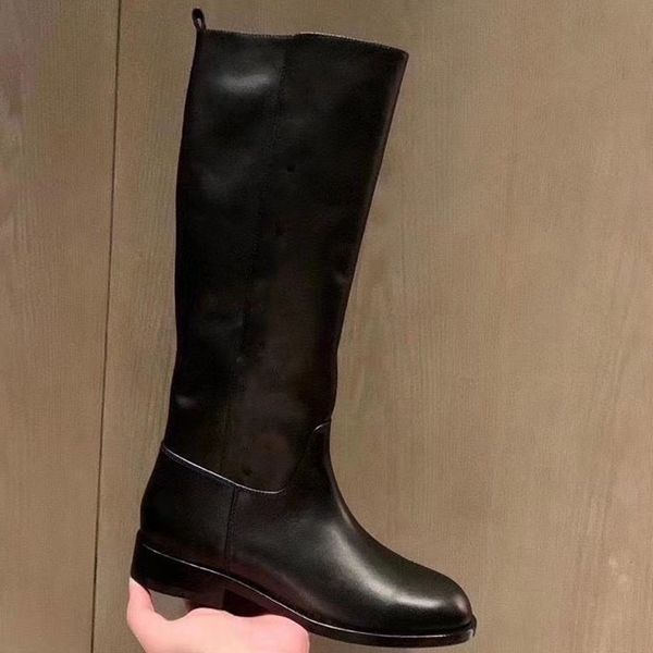 

women's 2021 designer winter high boots round toe chunkybuckle up boot, Black