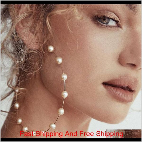 

fashion women faux pearl beaded charm big hoop earrings statement jewelry gift ccupb qgli0, Golden;silver