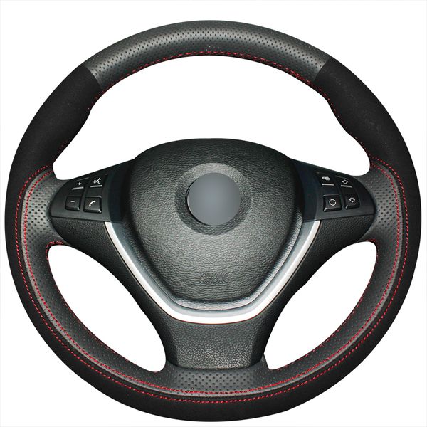 

black genuine leather suede car steering wheel cover for bmw x5 2010-2013 x6 2008-2013