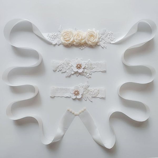 

wedding sashes belt ornaments waistband accessories lace dress flower, White