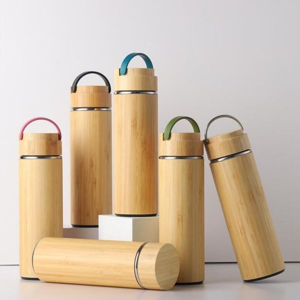 Bambus-Vakuum-isolierte Wasserflaschen 450ml Edelstahl-Thermos mit Teesieb für Büro
