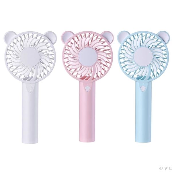 

cute bear cartoon handheld usb rechargeable fan with led light cooler portable 3 speed adjustable deskcooling fan