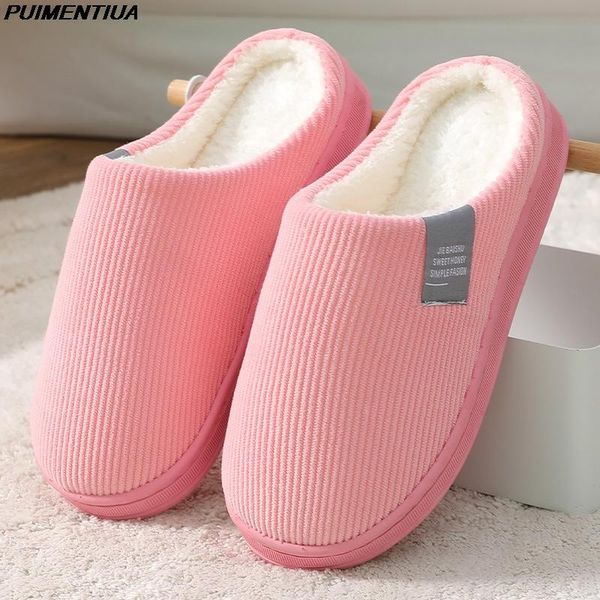 

slippers women winter home striped cotton shoes non-slip warm house indoor bedroom couples floor, Black