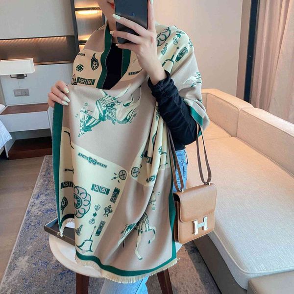

70% off design scarf letter carriage imitation cashmere autumn and winter short beard tassel thickened extended warm shawl decorated elegant, Blue;gray