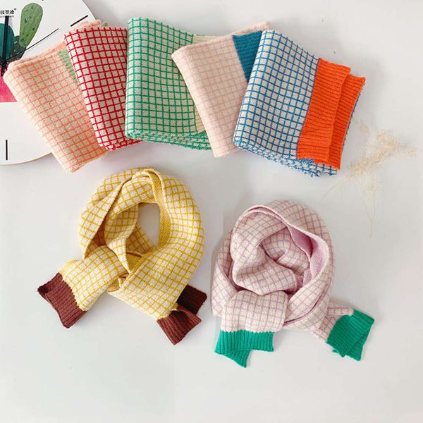 

warm autumn winter korean children's plaid thickened knitted scarf boys' and girls' scarves, Blue;black