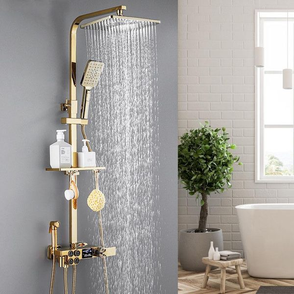 

bathroom shower sets gold display thermostatic faucet set rainfall mixer tap bathtub 4-way