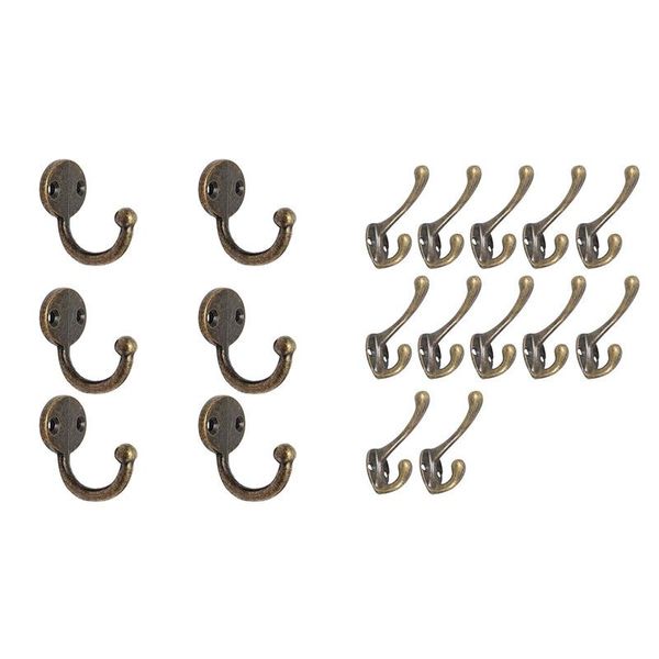 

6pcs retro coat hat hook door wall hanger alloy -bronze with 12pack duty dual coat hooks wall mounted with screws