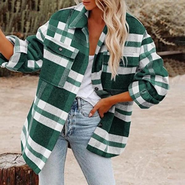 

women's jackets women coat plaid print single breasted autumn turndown collar pockets jacket for long sleeved shirt tweed, Black;brown