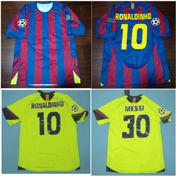 

2006 ucl final ronaldinho retro jerseys xavi classic vintage messi soccer jersey larsson football shirt eto'o maillot de foot, Black;yellow