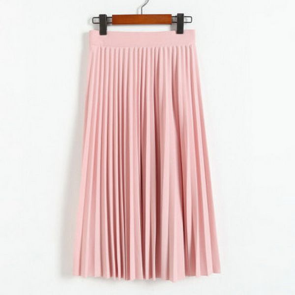 

2020 new spring fashion womens high waist korean elegant pleated solid color half length elastic skirt black pink skirt dr001, Black;brown