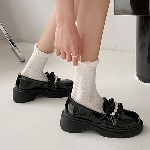 

dress shoes women's platform shoes pearls high heels patent leather sliding in with thick soles je4j, Black