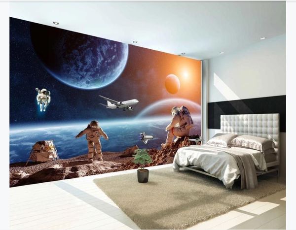 

wallpapers po custom mural wall paper space look earth creative starry galaxy astronaut planet background wallpaper for walls 3 d