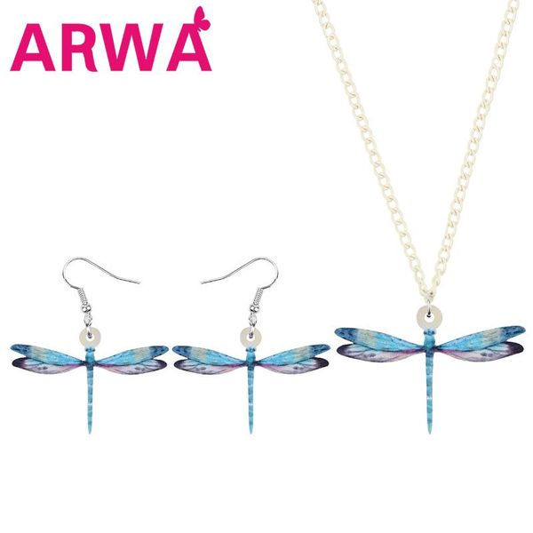 

earrings & necklace arwa acrylic cute blue dragonfly jewelry sets animal insect long for women girls kid birthday gifts decoration, Silver