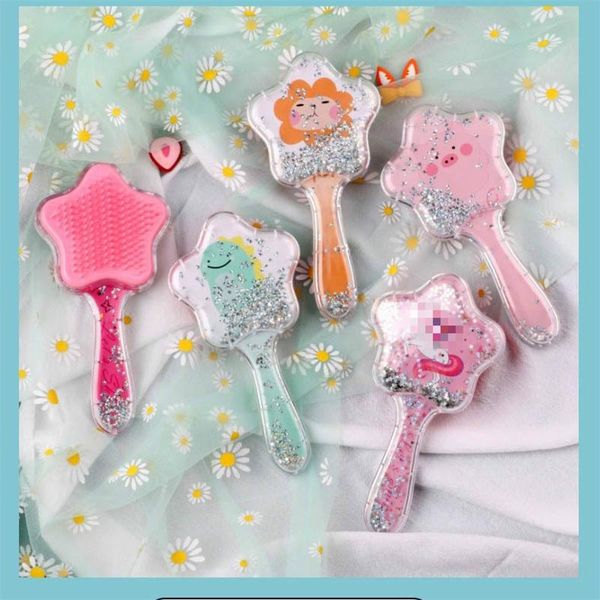 

hair brushes 1pcschildren's five-pointed star airbag plastic cartoon printing princess massage comb hairdressing, Silver