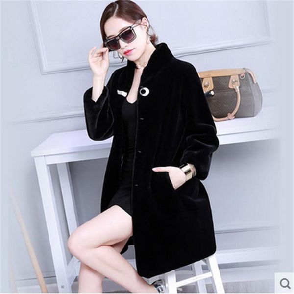 

women's fur & faux brand women loose coat n51 high quality, Black